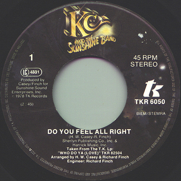 KC & The Sunshine Band - Do You Feel All Right 41828 Vinyl Singles Vinyl Goed / Hoes Generic