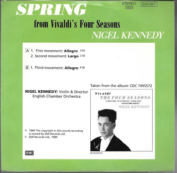 Nigel Kennedy - Spring - From Vivaldi's Four Seasons 21379 Vinyl Singles Vinyl Goed / Hoes Sticker