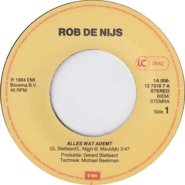 Rob de Nijs - Alles Wat Ademt 43541 Vinyl Singles Vinyl Goed / Hoes Goed