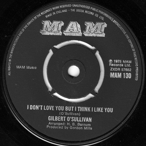 Gilbert O'Sullivan - I Don't Love You But I Think I Like You Vinyl Singles Vinyl Zeer Goed / Hoesje Generic "VINYLSINGLES.NL"