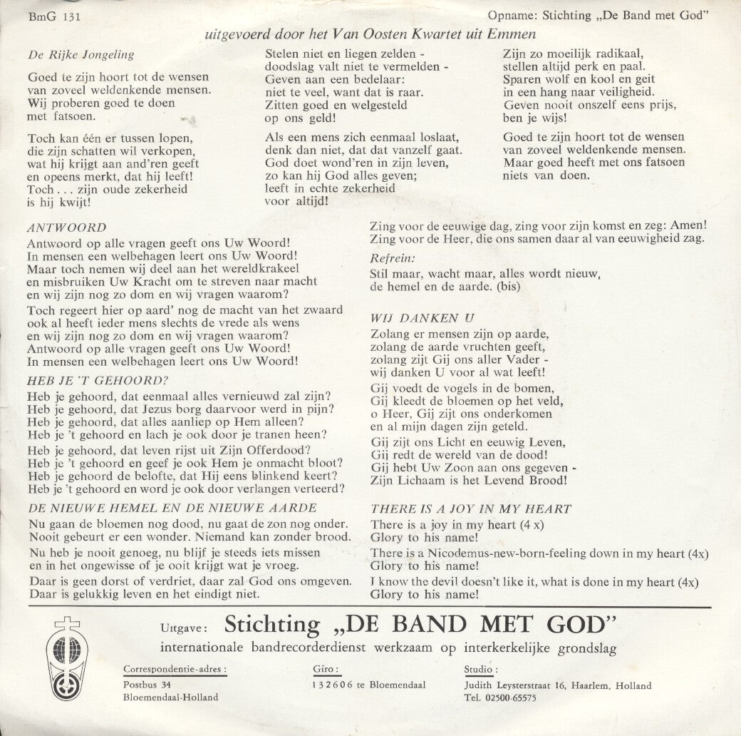 Van Oosten Quartet Sings - De Rijke Jongeling 24095 25624