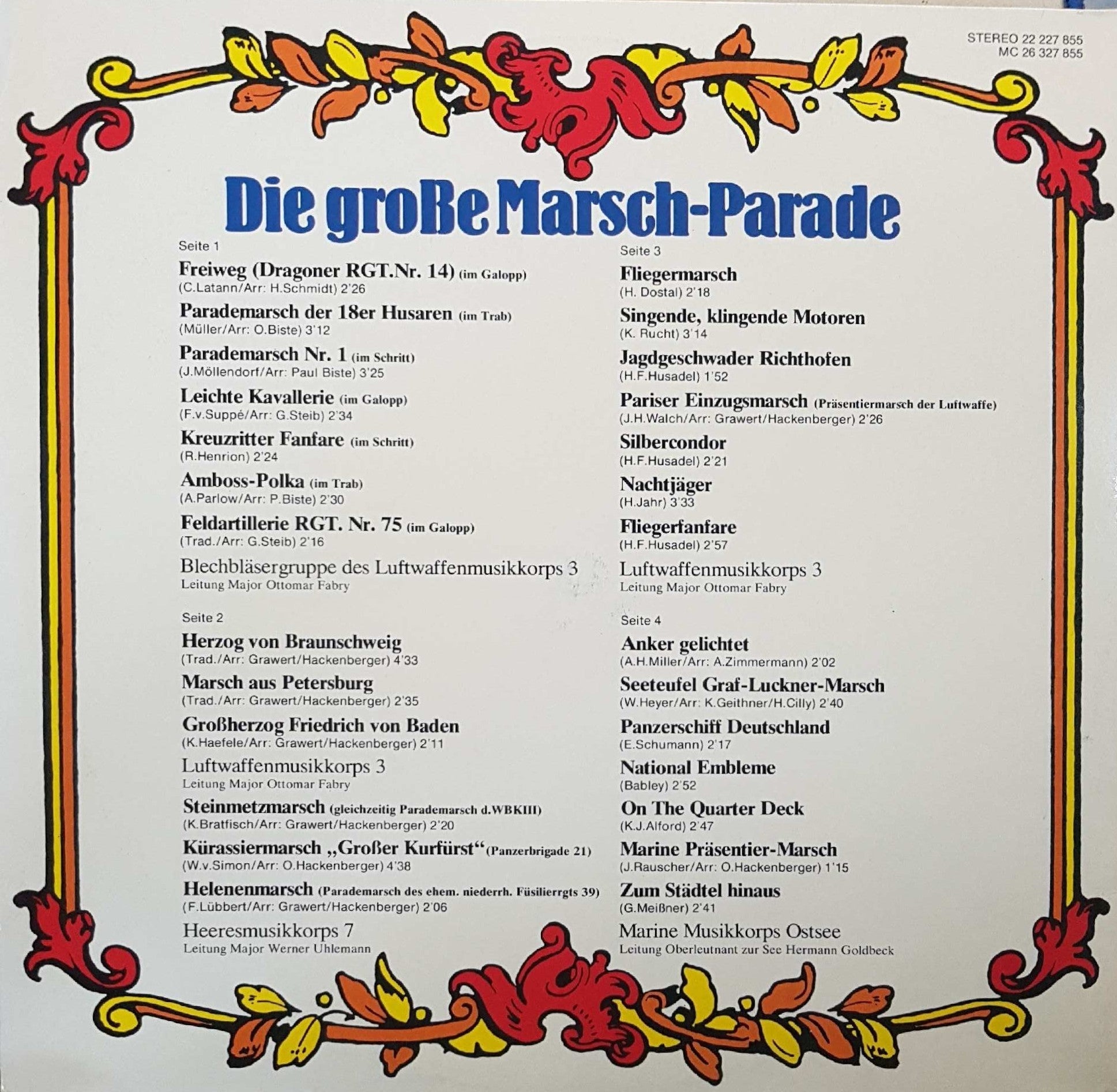 Heeresmusikkorps / Marine Musikkops Ostsee - Die große Marsch Parade (LP) Vinyl LP Dubbel Vinyl Zeer Goed / Hoesje Goed "VINYLSINGLES.NL"