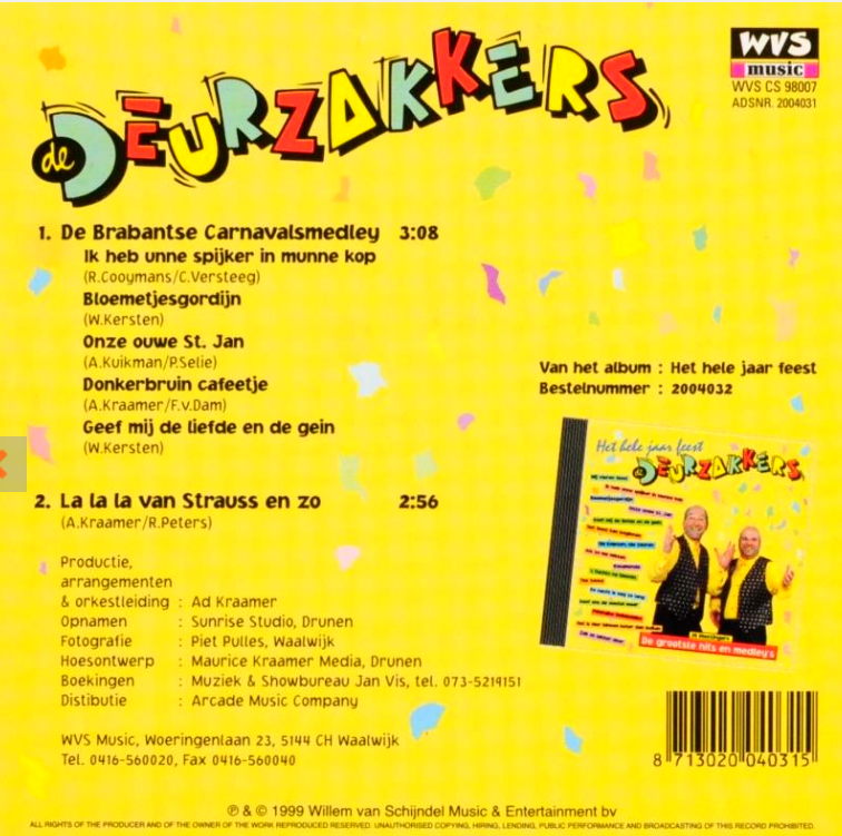 Deurzakkers - Het Hele Jaar Feest (CD) 70758 Compact Disc Goede Staat