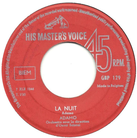 Adamo - La Nuit Vinyl Singles Vinyl Zeer Goed / Hoesje Generic "VINYLSINGLES.NL"