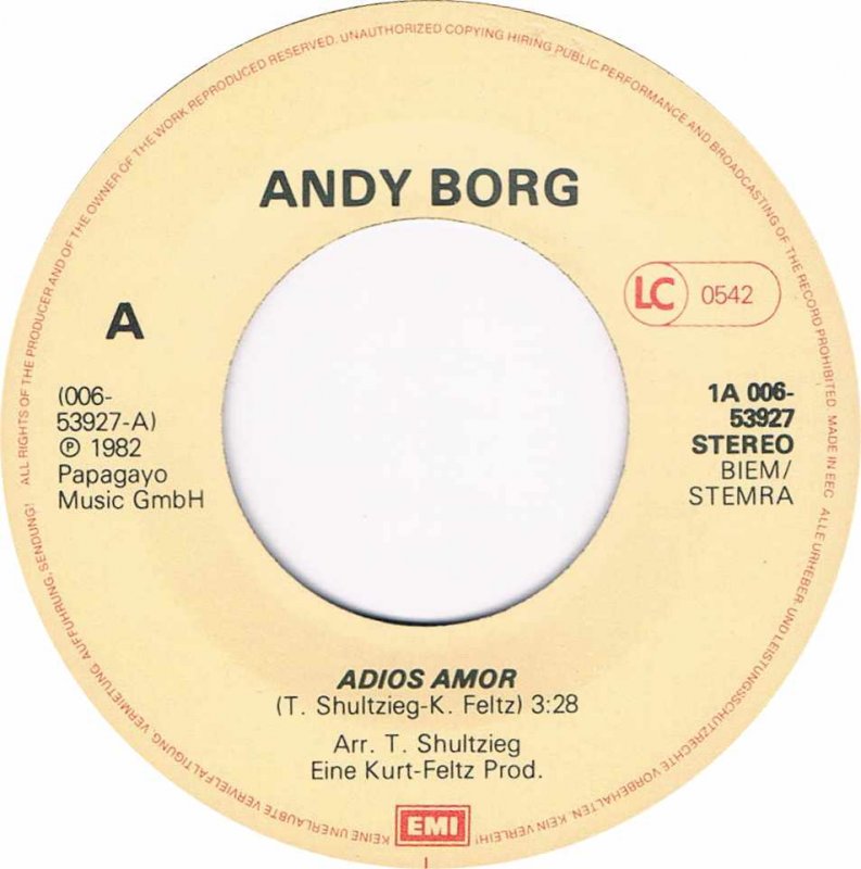 Andy Borg - Adios Amor 43425 Vinyl Singles Vinyl Goed / Hoes Goed