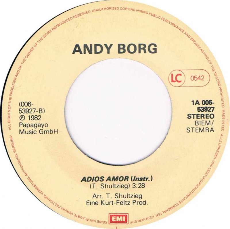 Andy Borg - Adios Amor 43425 Vinyl Singles Vinyl Zeer Goed / Hoesje Goed "VINYLSINGLES.NL"