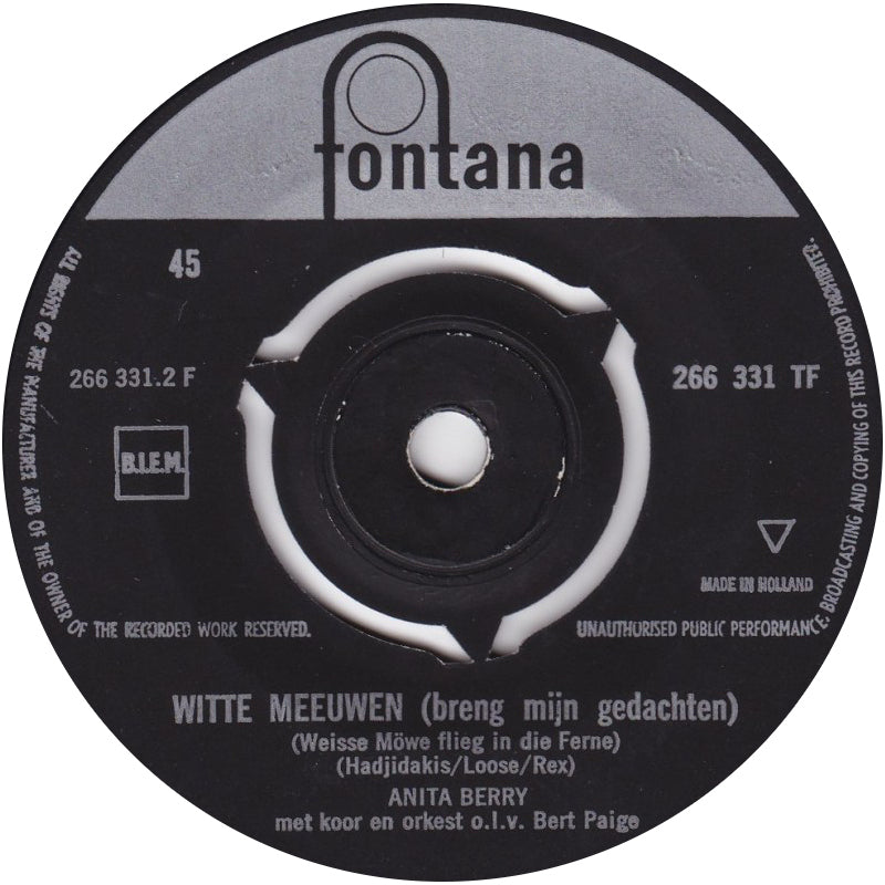 Anita Berry - Ik Zie de Witte Wolken Gaan (B) 00551 Vinyl Singles Hoes: Generic / Vinyl: Gebruikssporen   