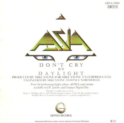 Asia - Don't Cry Vinyl Singles Vinyl Zeer Goed / Hoesje Goed "VINYLSINGLES.NL"