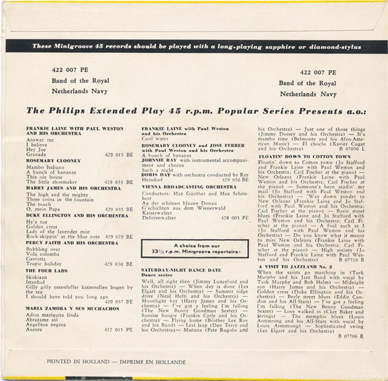Band Of The Royal Netherlands Navy - Anchors Aweigh 29854 Vinyl Singles EP Vinyl Zeer Goed / Hoesje Goed "VINYLSINGLES.NL"