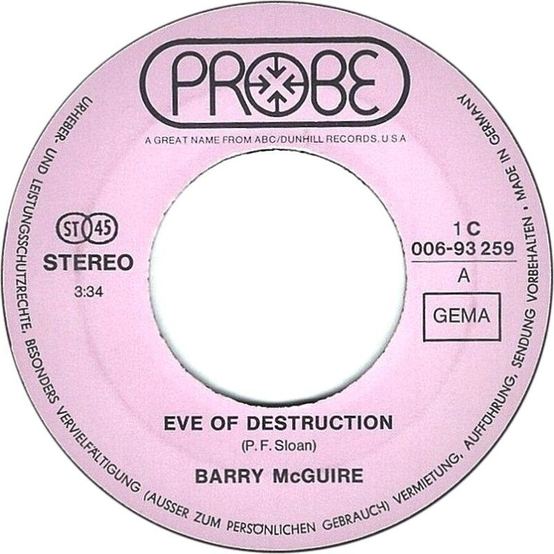 Barry McGuire - Eve Of Destruction Vinyl Singles Vinyl Zeer Goed / Hoesje Generic "VINYLSINGLES.NL"