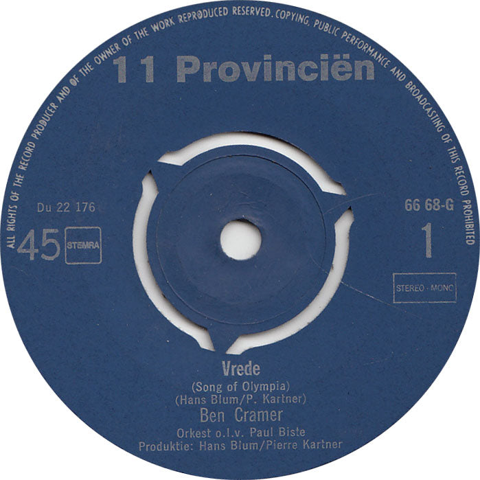 Ben Cramer - Vrede 35796 Vinyl Singles Vinyl Zeer Goed / Hoesje Goed "VINYLSINGLES.NL"