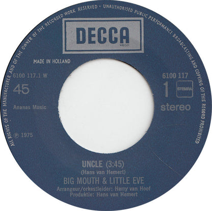 Big Mouth & Little Eve - Uncle Vinyl Singles Vinyl Zeer Goed / Hoesje Goed "VINYLSINGLES.NL"