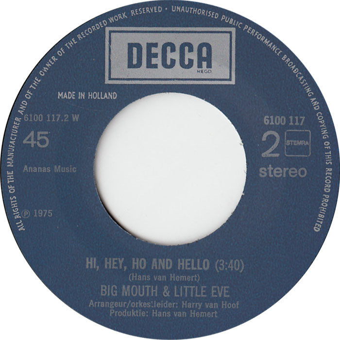 Big Mouth & Little Eve - Uncle Vinyl Singles Vinyl Zeer Goed / Hoesje Goed "VINYLSINGLES.NL"