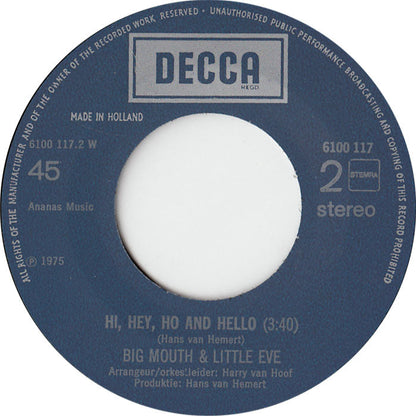 Big Mouth & Little Eve - Uncle Vinyl Singles Vinyl Zeer Goed / Hoesje Goed "VINYLSINGLES.NL"