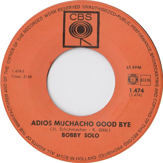 Bobby Solo - Adios Muchacho Good Bye Vinyl Singles Vinyl Zeer Goed / Hoesje Generic "VINYLSINGLES.NL"