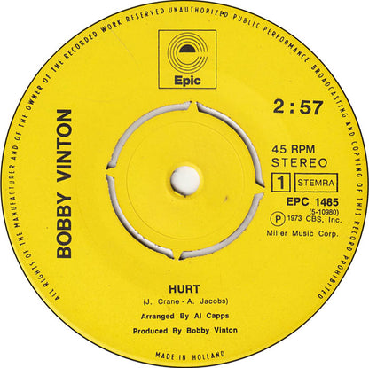 Bobby Vinton - Hurt Vinyl Singles Vinyl Zeer Goed / Hoesje Generic "VINYLSINGLES.NL"