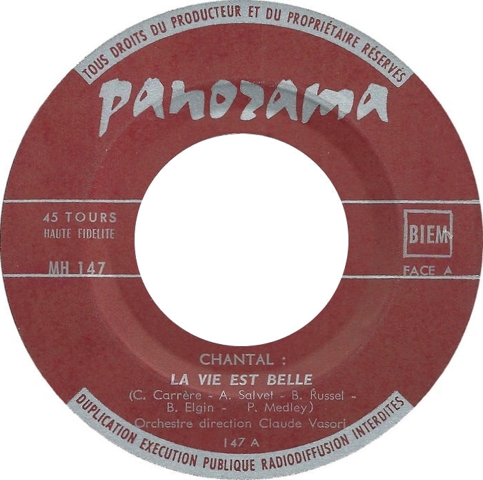 Chantal - La Vie Est Belle Vinyl Singles Vinyl Zeer Goed / Hoesje Goed "VINYLSINGLES.NL"