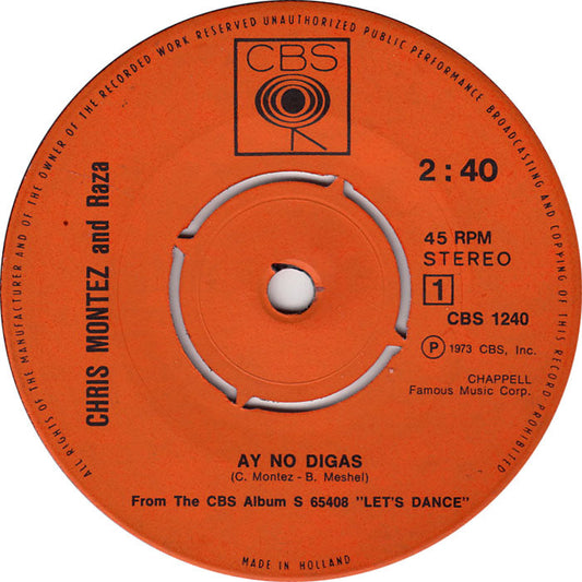 Chris Montez - Ay No Digas Vinyl Singles Vinyl Zeer Goed / Hoesje Generic "VINYLSINGLES.NL"