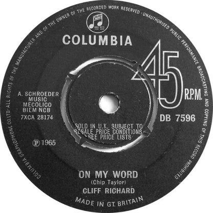 Cliff Richard & The Shadows - On My Word 42427 Vinyl Singles Vinyl Goed / Hoes Generic