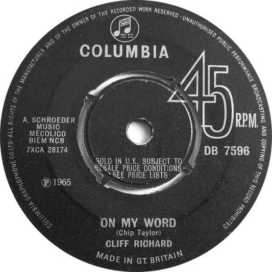 Cliff Richard & The Shadows - On My Word 42427 Vinyl Singles Vinyl Goed / Hoes Generic