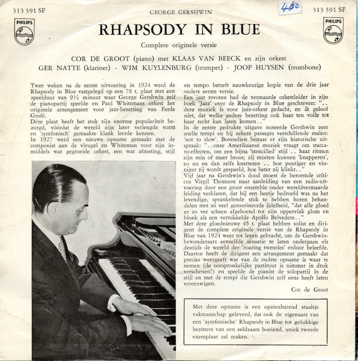 Cor de Groot - Rhapsody In Blue Vinyl Singles Vinyl Zeer Goed / Hoesje Goed "VINYLSINGLES.NL"