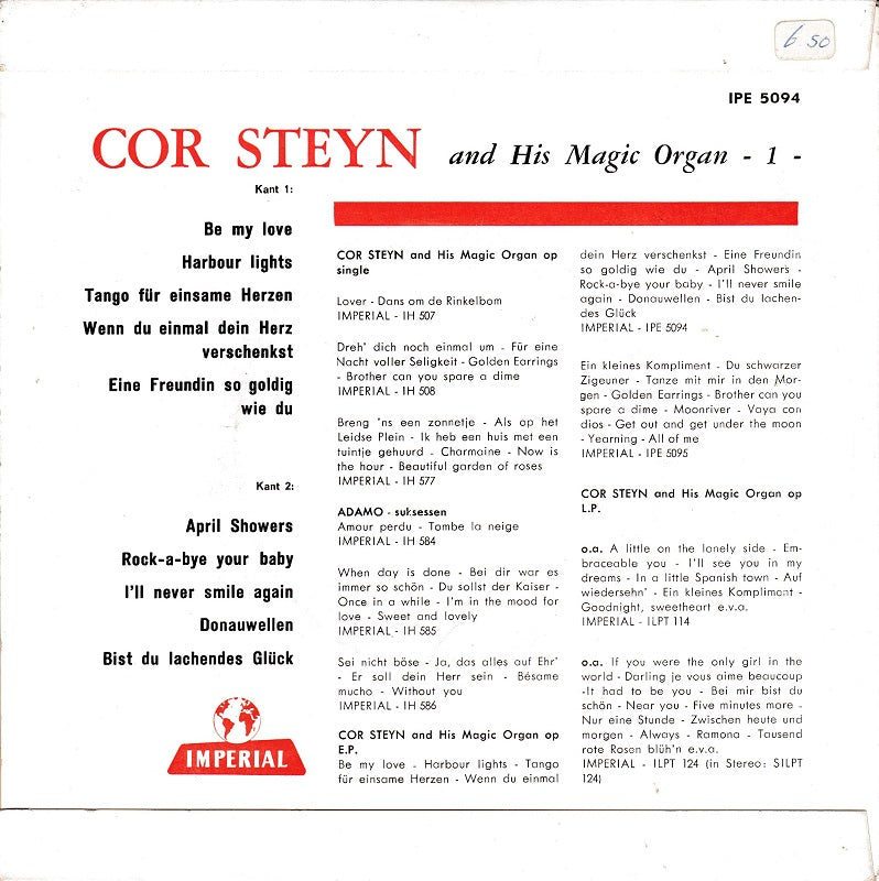 Cor Steyn - Cor Steyn And His Magic Organ 1 10056 Vinyl Singles EP Vinyl Goed / Hoes Goed