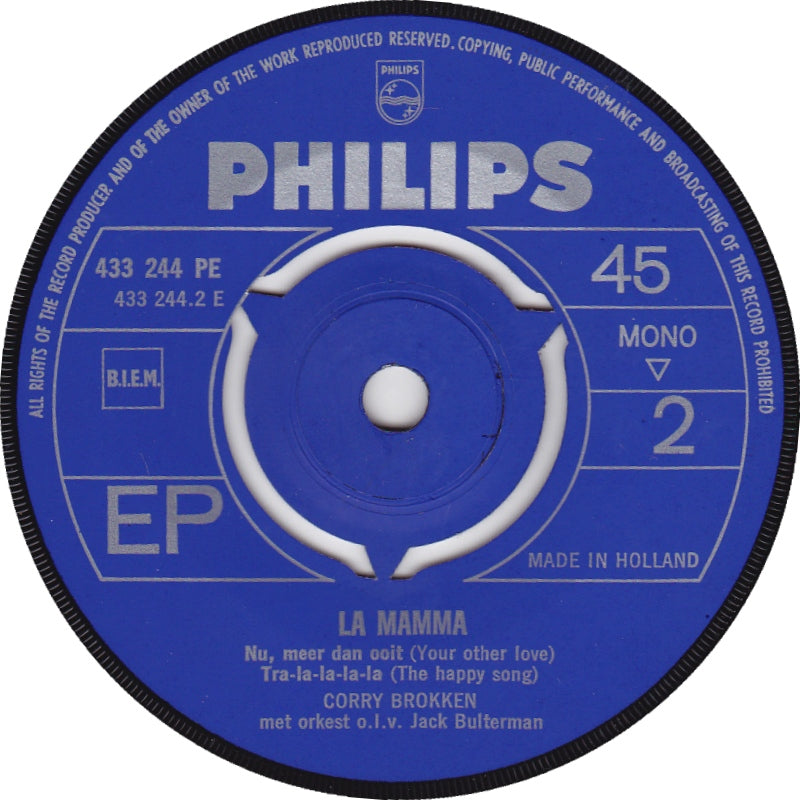 Corry Brokken - La Mamma (Zij Kwamen Overal Vandaan) 16298 Vinyl Singles EP Vinyl Zeer Goed / Hoesje Goed "VINYLSINGLES.NL"
