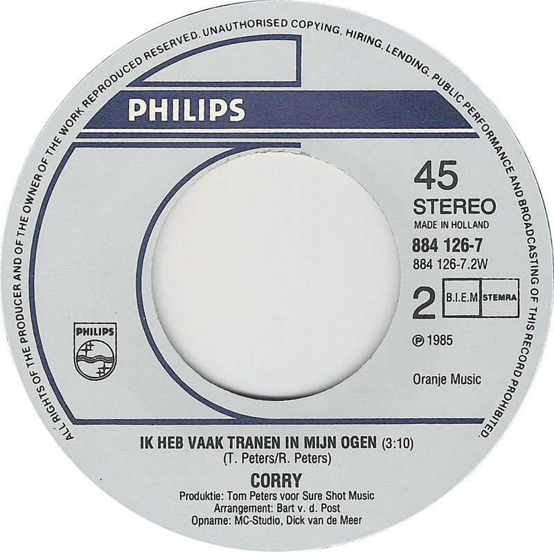 Corry - Elke Nacht Ben Ik Eenzaam Vinyl Singles Vinyl Zeer Goed / Hoesje Goed "VINYLSINGLES.NL"