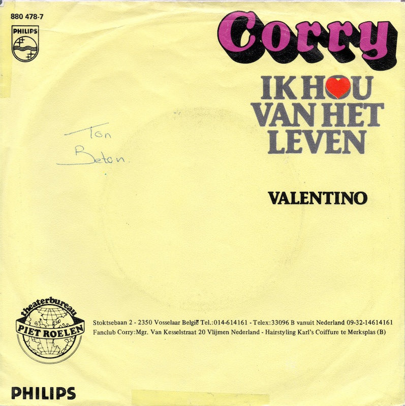 Corry - Ik Hou Van Het Leven 06369 Vinyl Singles Vinyl Goed / Hoes Goed