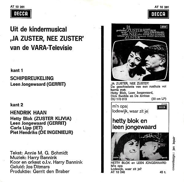 Hetty Blok En Leen Jongewaard - Schipbreukeling Vinyl Singles Vinyl Zeer Goed / Hoesje Goed "VINYLSINGLES.NL"