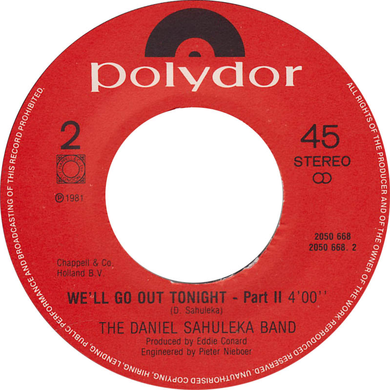 Daniel Sahuleka - We'll Go Out Tonight 37316 Vinyl Singles Vinyl Zeer Goed / Hoesje Goed "VINYLSINGLES.NL"
