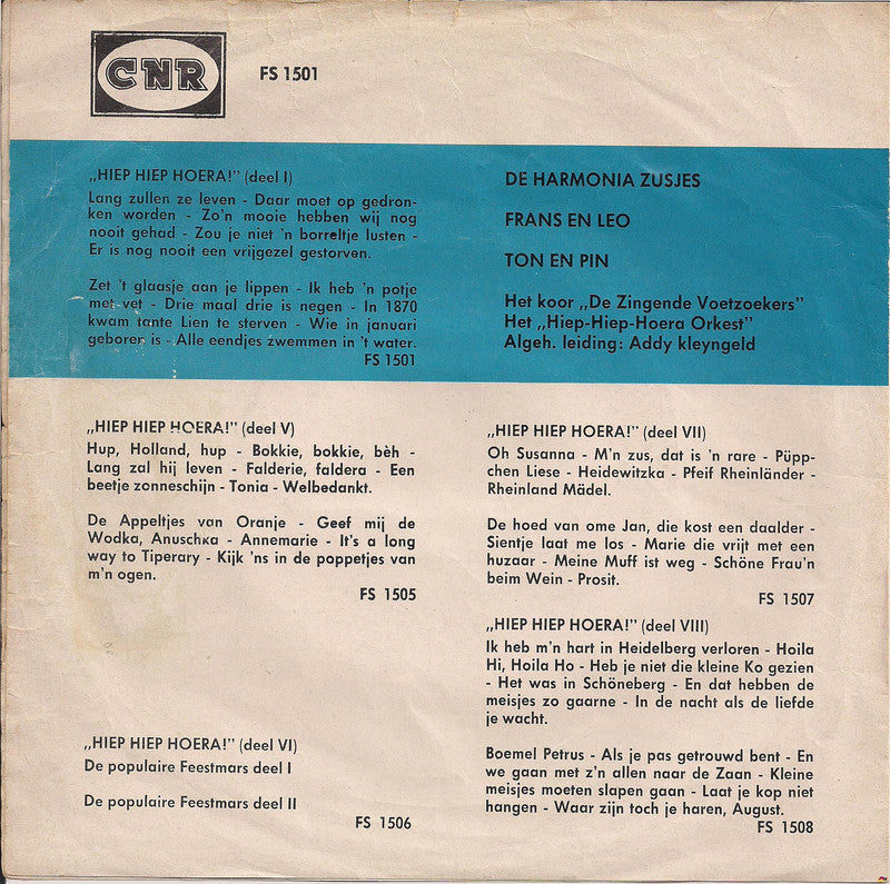 Harmonia Zusjes - Frans en Leo - Ton en Pim - Hiep Hiep Hoera! (Deel I) 13489 Vinyl Singles Vinyl Zeer Goed / Hoesje Goed "VINYLSINGLES.NL"