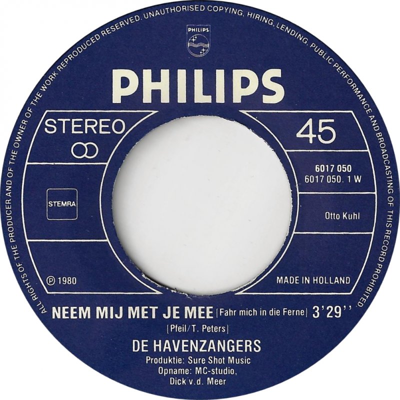 Havenzangers - Neem Mij Met Je Mee 09515