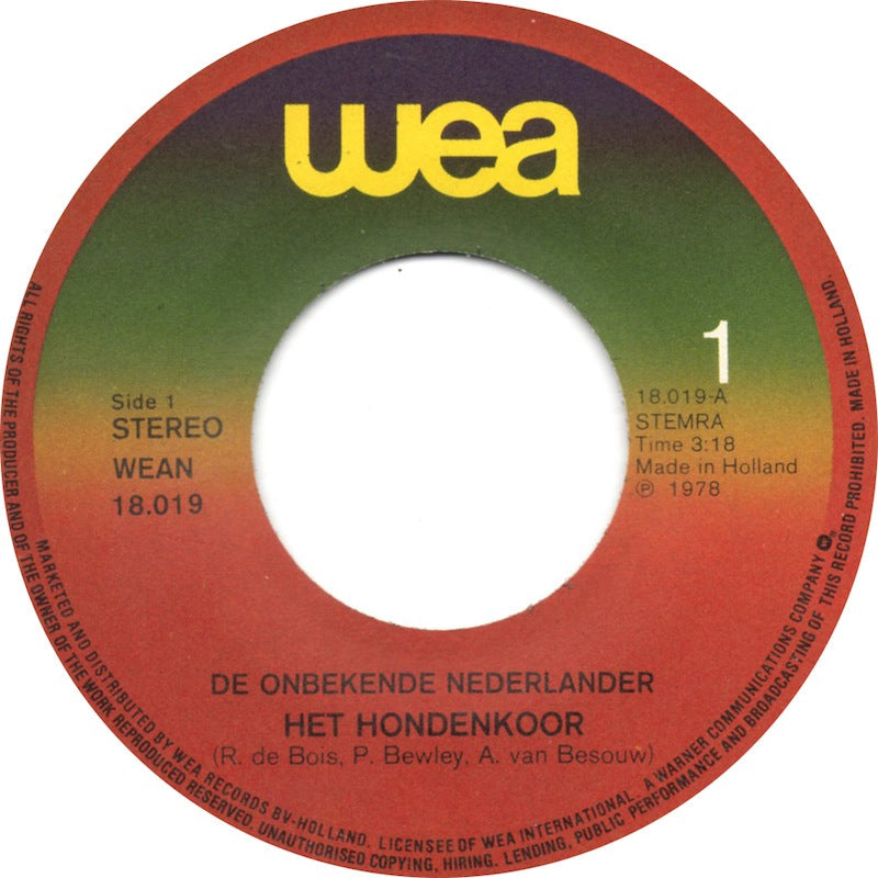 Onbekende Nederlander - Het Hondenkoor 13365 Vinyl Singles Vinyl Goed / Hoes Goed