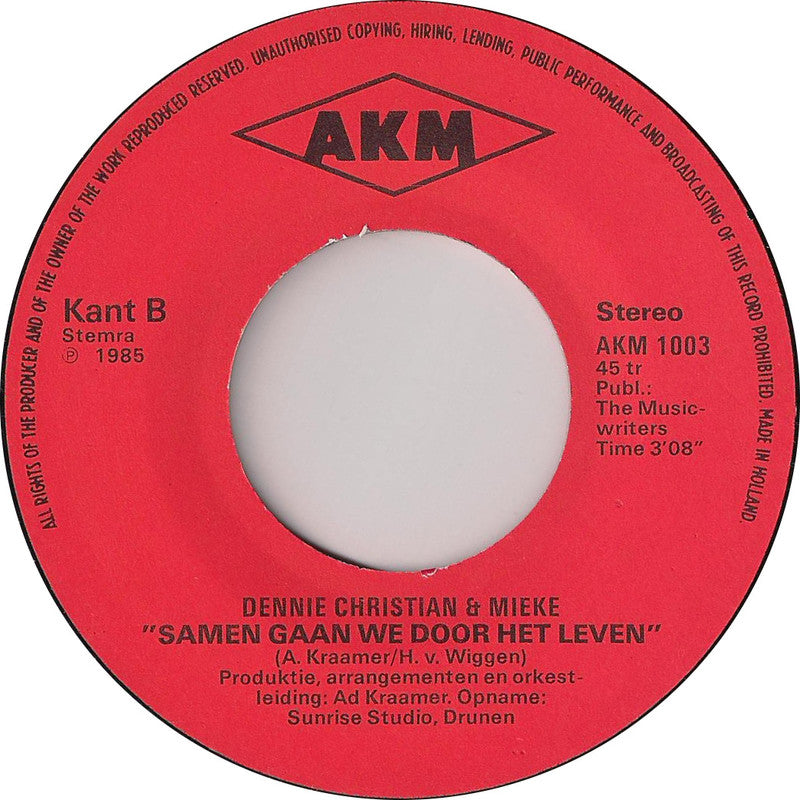 Dennie Christian & Mieke - Gelukkig Zijn Vinyl Singles Vinyl Zeer Goed / Hoesje Goed "VINYLSINGLES.NL"