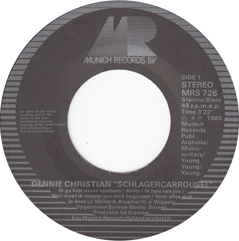 Dennie Christian - Schlagercarousel 41272 Vinyl Singles Vinyl (G+) / Hoes (G) Tekst "VINYLSINGLES.NL"