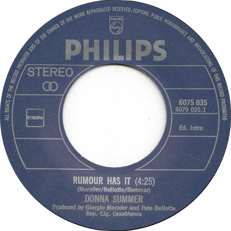 Donna Summer - Rumour Has It Vinyl Singles Vinyl Zeer Goed / Hoesje Generic "VINYLSINGLES.NL"