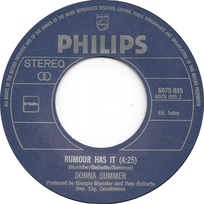 Donna Summer - Rumour Has It Vinyl Singles Vinyl Zeer Goed / Hoesje Generic "VINYLSINGLES.NL"