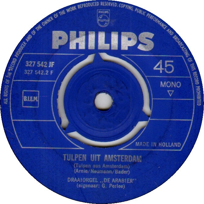 Draaiorgel De Arabier Eigenaar G. Perlee - Souvenirs 13562 Vinyl Singles Vinyl Zeer Goed / Hoesje Goed "VINYLSINGLES.NL"