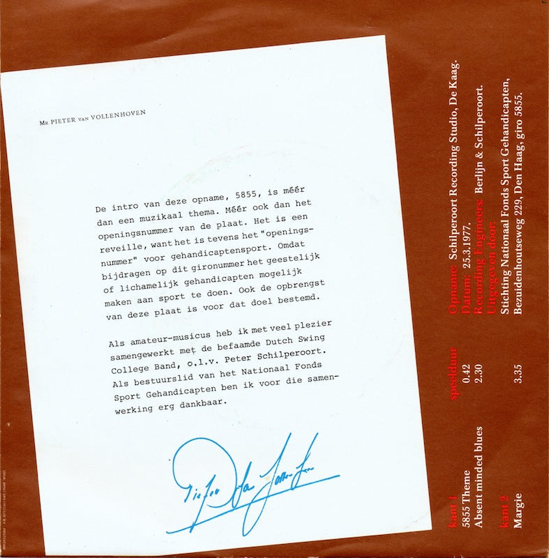 Dutch Swing College Band M.M.V. Mr. Pieter van Vollenhoven- 5855 30106 Vinyl Singles Vinyl Goed / Hoes Goed