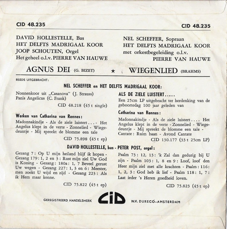 Nel Scheffer, David Hollestelle, Het Delfts Madrigaal Koor - Agnus Dei 17728 Vinyl Singles Vinyl Goed / Hoes Goed
