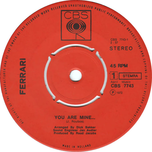 Ferrari - You Are Mine Vinyl Singles Vinyl Zeer Goed / Hoesje Generic "VINYLSINGLES.NL"