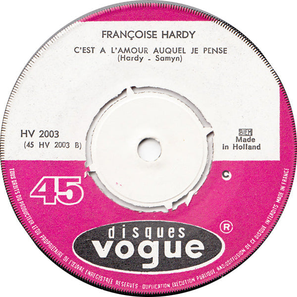 Françoise Hardy - Tous Les Garçons Et Les Filles Vinyl Singles Vinyl Zeer Goed / Hoesje Goed "VINYLSINGLES.NL"