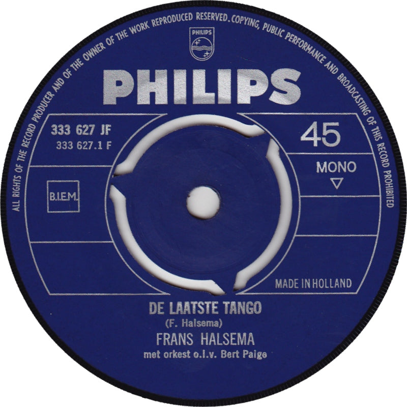 Frans Halsema - De Laatste Tango Vinyl Singles Vinyl Zeer Goed / Hoesje Generic "VINYLSINGLES.NL"