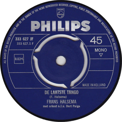 Frans Halsema - De Laatste Tango Vinyl Singles Vinyl Zeer Goed / Hoesje Generic "VINYLSINGLES.NL"
