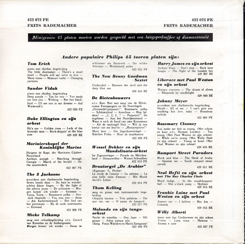 Frits Rademacher - Limburg 32941 Vinyl Singles EP Vinyl Zeer Goed / Hoesje Goed "VINYLSINGLES.NL"