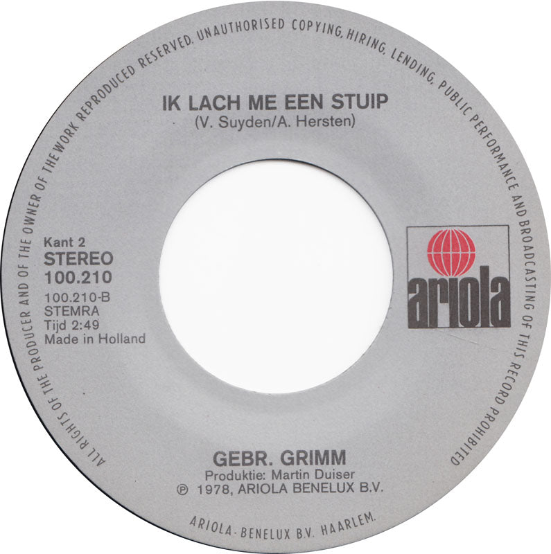 Gebroeders Grimm - Een Meissie Van Alle Dag (Mina) Vinyl Singles Vinyl Zeer Goed / Hoesje Generic "VINYLSINGLES.NL"