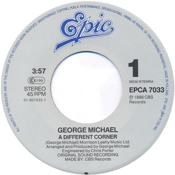 George Michael - A Different Corner Vinyl Singles Vinyl Zeer Goed / Hoesje Goed "VINYLSINGLES.NL"