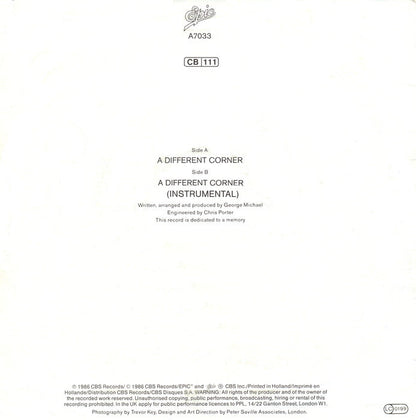 George Michael - A Different Corner Vinyl Singles Vinyl Zeer Goed / Hoesje Goed "VINYLSINGLES.NL"