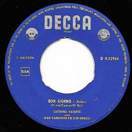 Caterina Valente - Bon Giorno 26836 Vinyl Singles Vinyl Zeer Goed / Hoesje Generic "VINYLSINGLES.NL"
